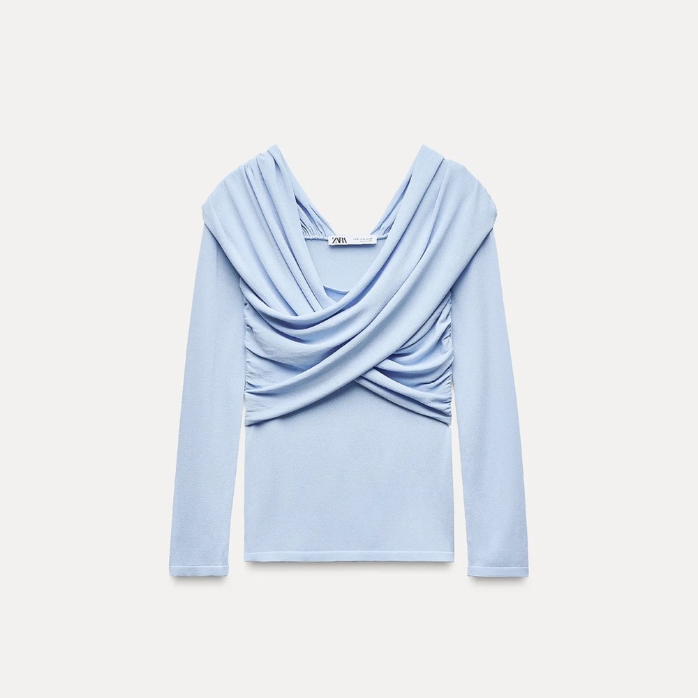 Zara Soft Blue Draped Top